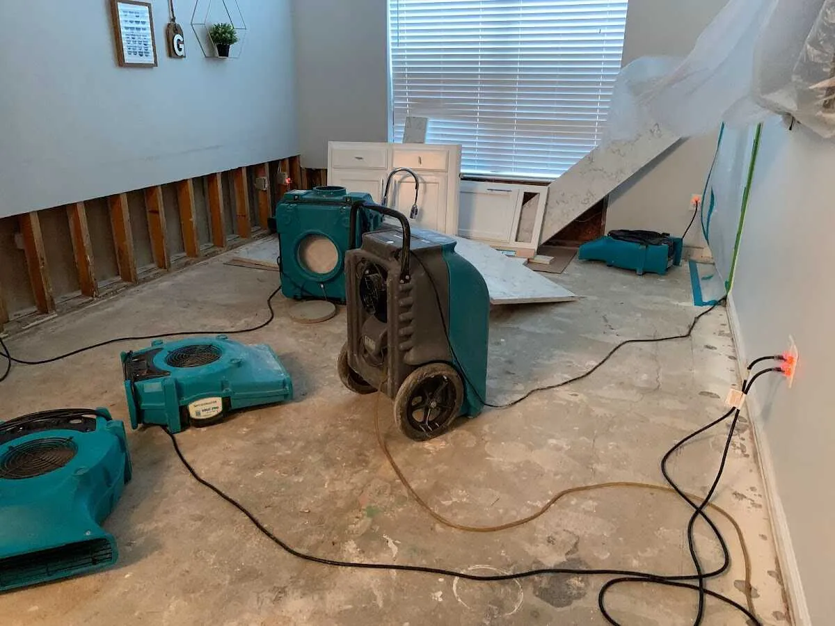 Dehumidifier in flood-cut room for Water Damage Restoration in Kankakee